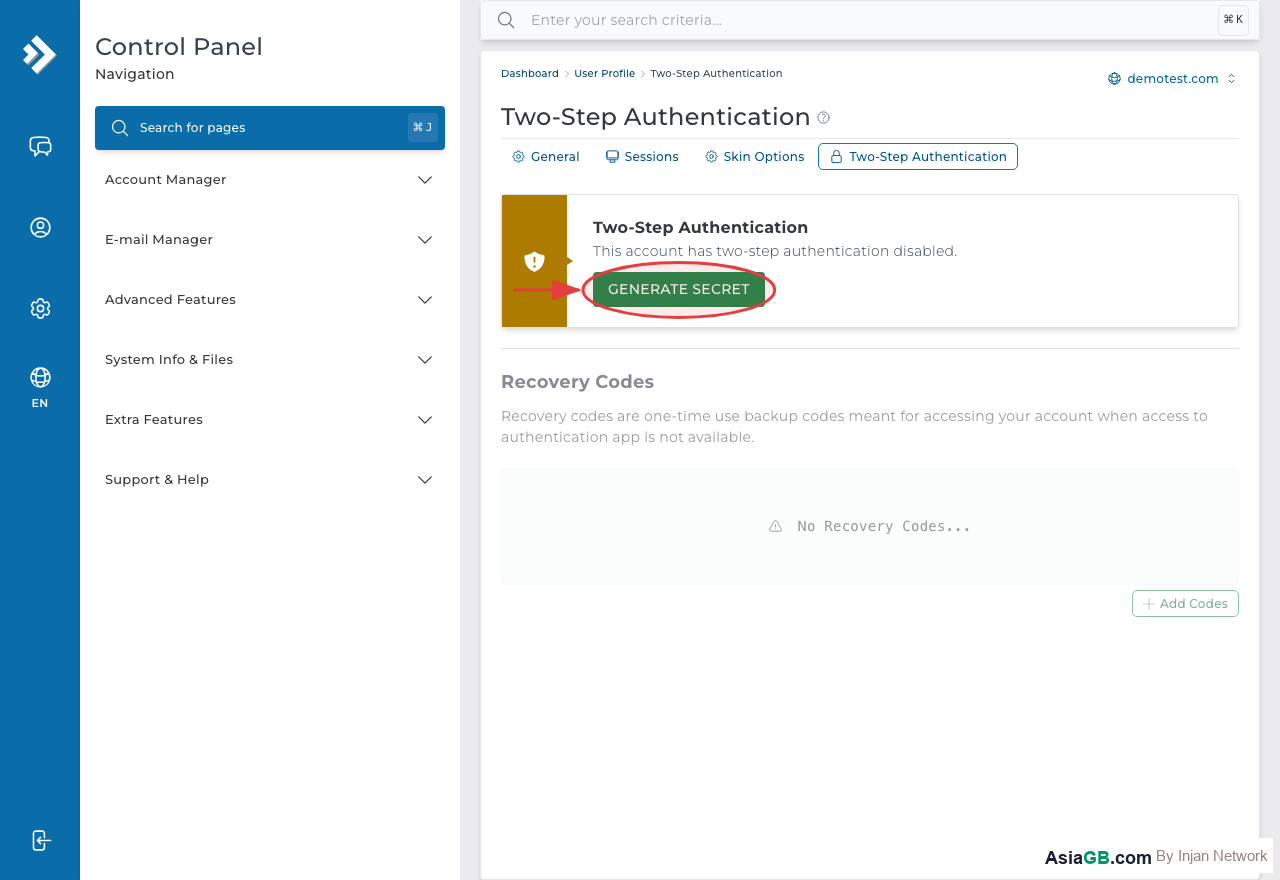 กดปุ่ม Enable (วงแดง) เพื่อเปิดใช้งาน Two-Factor Authentication