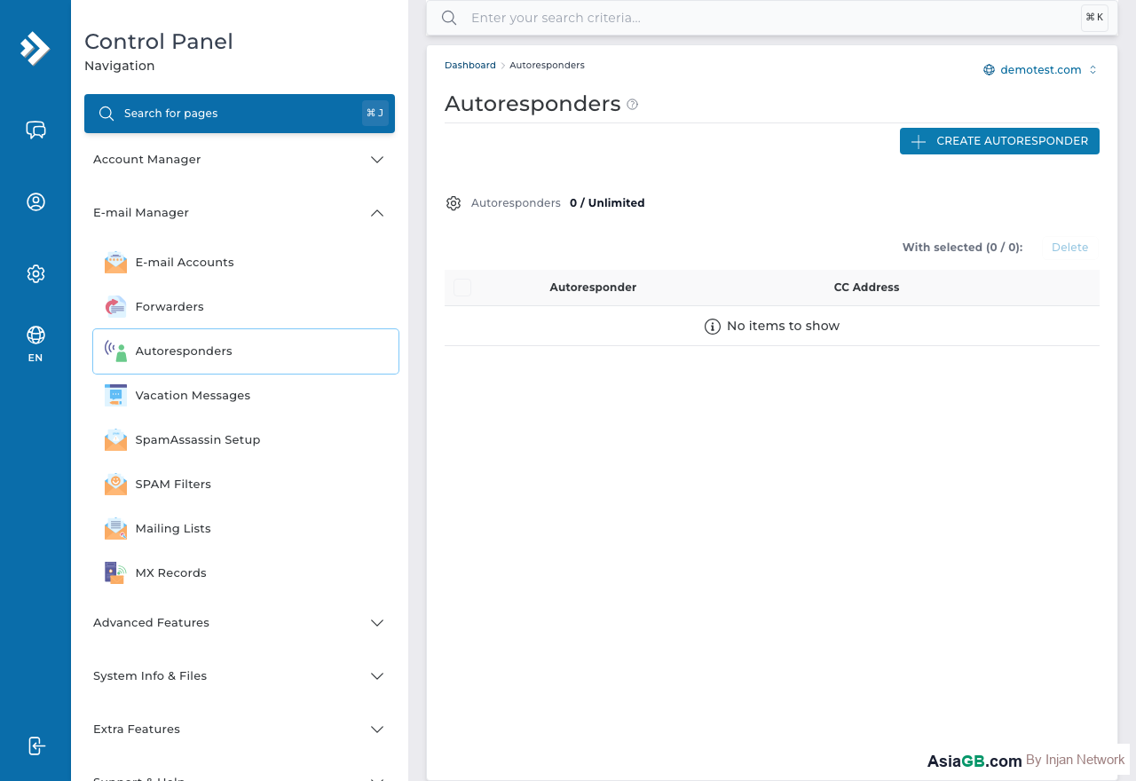 Autoresponders page listing existing auto-replies