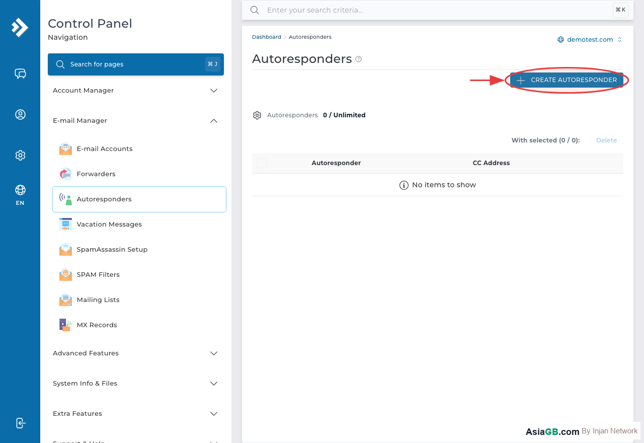 Click Add Autoresponder (circled) to create a new auto-reply
