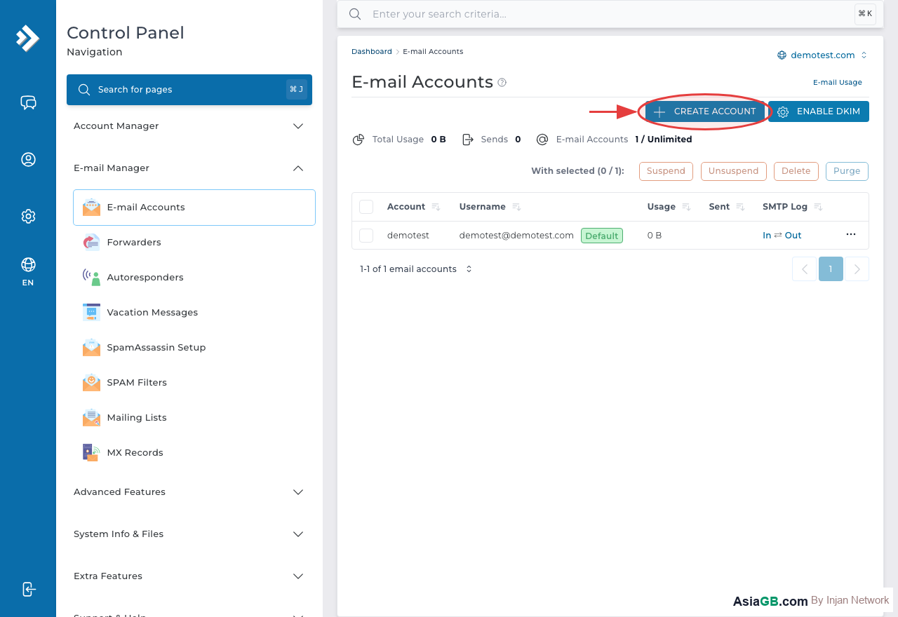 Click Create Email Account (circled) to add a new mailbox
