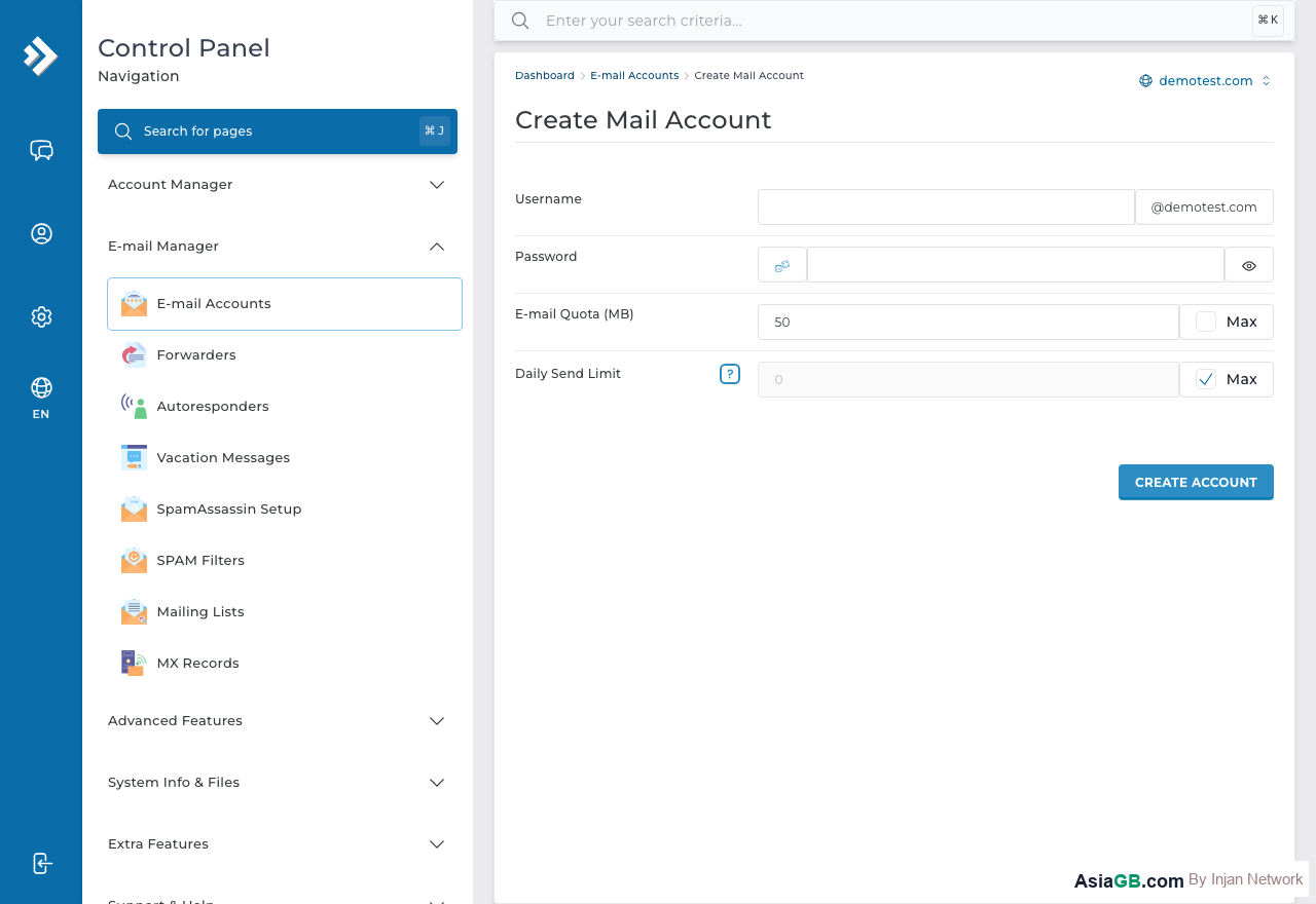 Enter username, password and quota then click Create