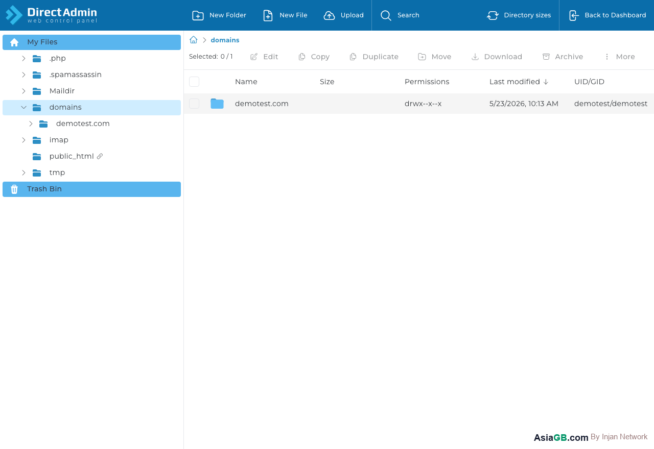 File Manager showing all files and folders