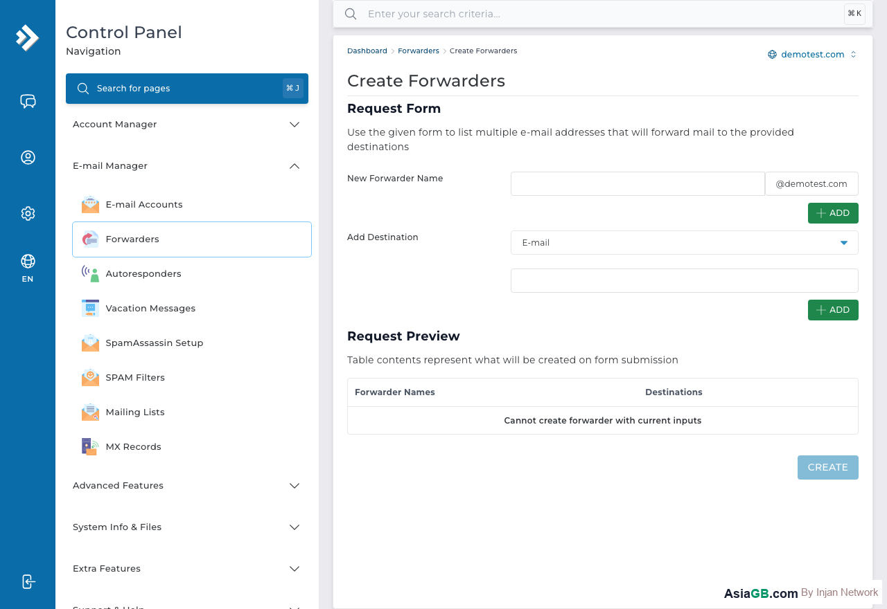 Enter source and destination email addresses then click Add